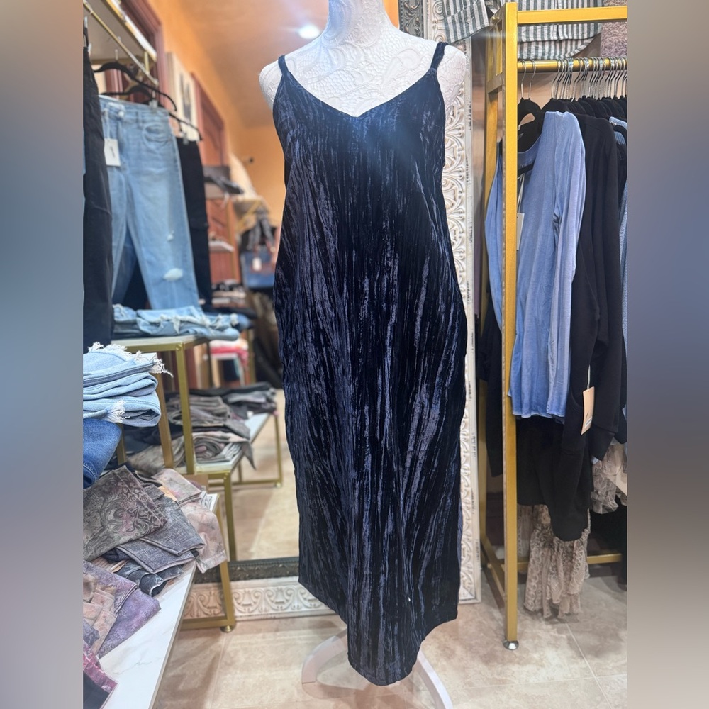 Crushed velvet slipdress - Navy